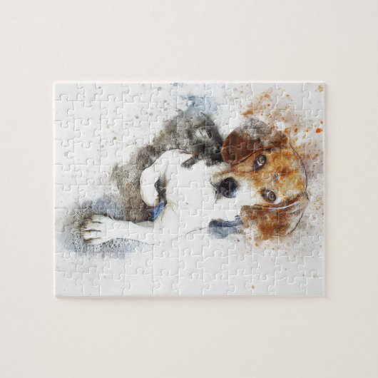 Beagle Wasserfarbe Hund Abstrakt Puzzle (Horizontal)