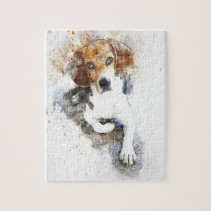 Beagle Wasserfarbe Hund Abstrakt Puzzle
