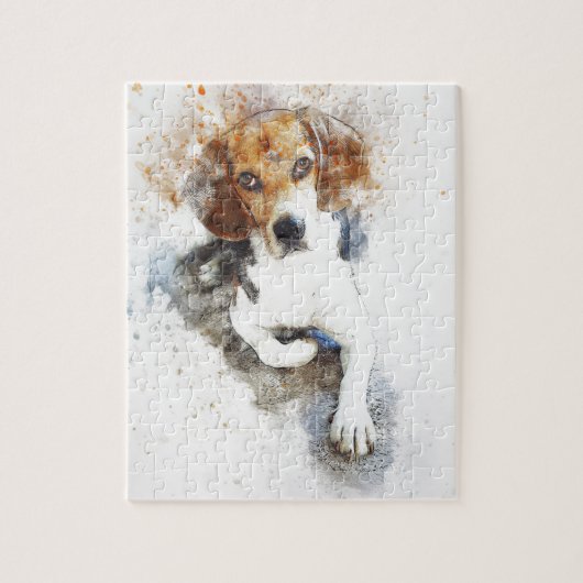 Beagle Wasserfarbe Hund Abstrakt Puzzle (Vertikal)