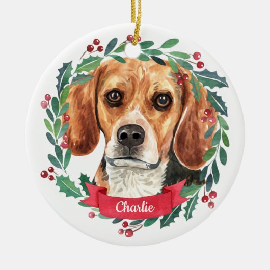 Beagle Weihnachten Eleganter Wasserfarben Hund Keramik Ornament (Vorne)