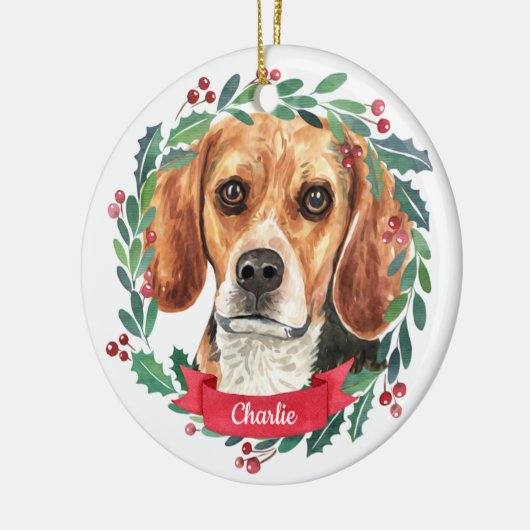 Beagle Weihnachten Eleganter Wasserfarben Hund Keramik Ornament (Links)