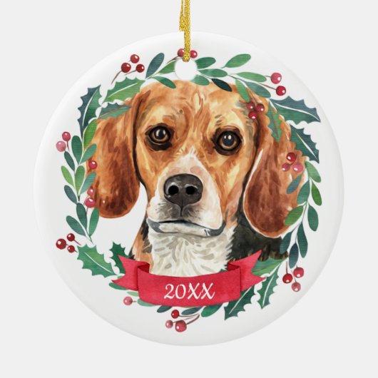 Beagle Weihnachten Eleganter Wasserfarben Hund Keramik Ornament (Hinten)