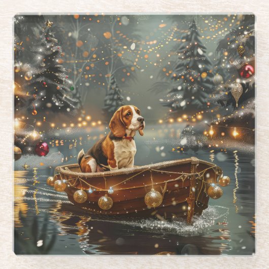 Beagle Weihnachten Feierliche Reise Glasuntersetzer (Vorderseite)