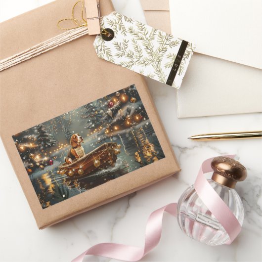 Beagle Weihnachten Feierliche Reise Rechteckiger Aufkleber (Schenken)