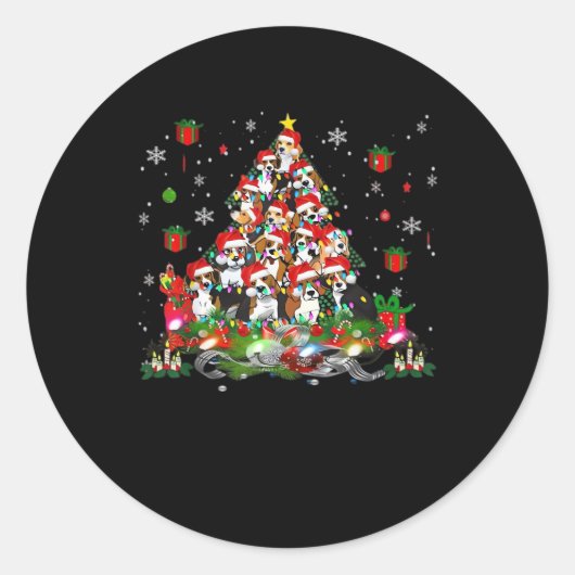 Beagle Weihnachten Funny T-Shirts Beagle Xmas Tree Runder Aufkleber (Vorderseite)