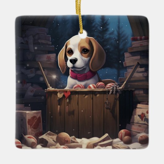Beagle Weihnachten, Geschenk für Beagle Hund Lover Keramikornament (Vorderseite)