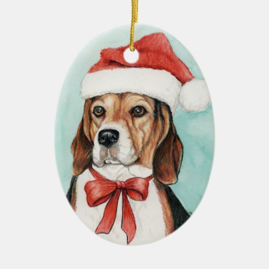 Beagle Weihnachten Hund Kunstschmuck Keramikornament (Vorne)