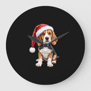 Beagle Weihnachten Hund Langarm T-Shirt Große Wanduhr