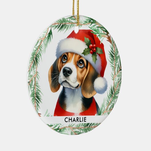 Beagle Weihnachten Personalisiert Niedlich Santa D Keramik Ornament (Rechts)