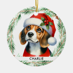 Beagle Weihnachten Personalisiert Niedlich Santa D Keramik Ornament