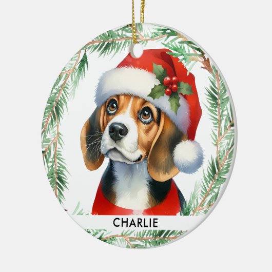 Beagle Weihnachten Personalisiert Niedlich Santa D Keramik Ornament (Links)