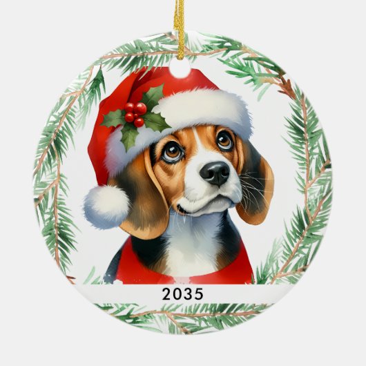 Beagle Weihnachten Personalisiert Niedlich Santa D Keramik Ornament (Hinten)
