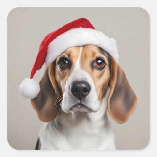 Beagle Weihnachten Quadratischer Aufkleber (Vorderseite)