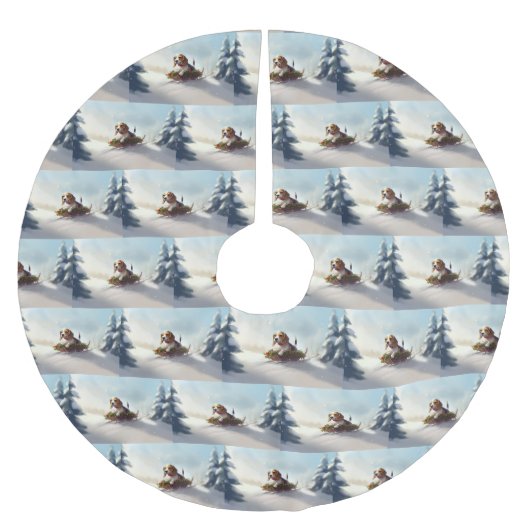 Beagle Weihnachten Schnee Winter Polyester Weihnachtsbaumdecke (Vorderseite)