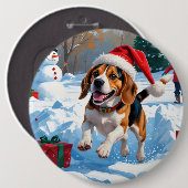 Beagle Weihnachten Weihnachtsfest Schneeszene Button (Vorne & Hinten)