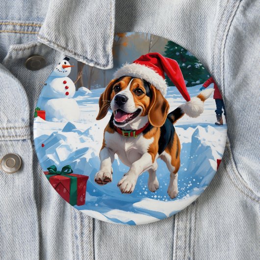 Beagle Weihnachten Weihnachtsfest Schneeszene Button (Beispiel)
