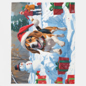 Beagle Weihnachten Weihnachtsfest Schneeszene Fleecedecke (Vorderseite)