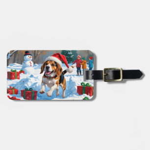 Beagle Weihnachten Weihnachtsfest Schneeszene Gepäckanhänger