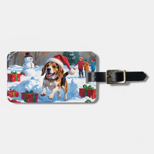 Beagle Weihnachten Weihnachtsfest Schneeszene Gepäckanhänger (Vorderseite horizontal)