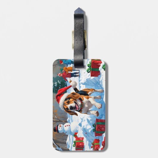 Beagle Weihnachten Weihnachtsfest Schneeszene Gepäckanhänger (Rückseite vertikal)