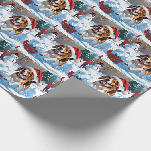 Beagle Weihnachten Weihnachtsfest Schneeszene Geschenkpapier (Ecke)