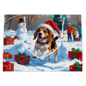 Beagle Weihnachten Weihnachtsfest Schneeszene Große Geschenktüte (Vorderseite)