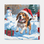 Beagle Weihnachten Weihnachtsfest Schneeszene Magnet (Vorne)