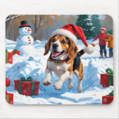 Beagle Weihnachten Weihnachtsfest Schneeszene Mousepad (Vorne)