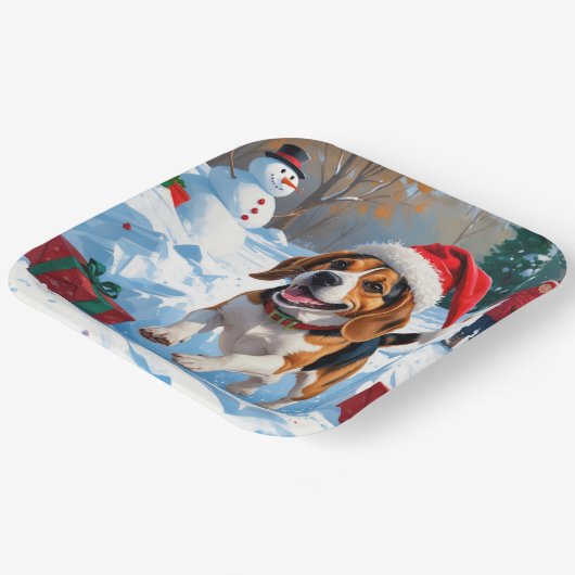 Beagle Weihnachten Weihnachtsfest Schneeszene Pappteller (Gewinkelt)
