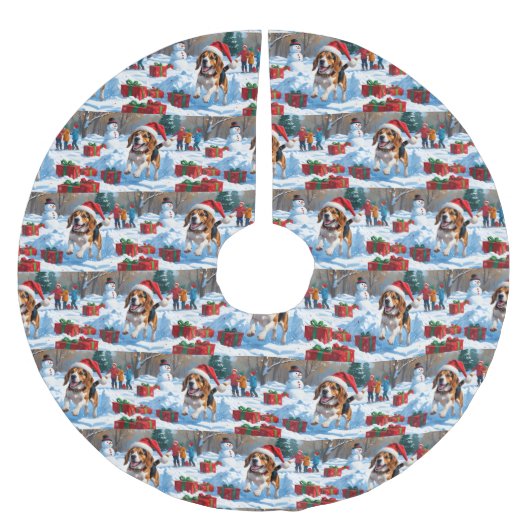 Beagle Weihnachten Weihnachtsfest Schneeszene Polyester Weihnachtsbaumdecke (Vorderseite)