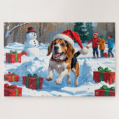 Beagle Weihnachten Weihnachtsfest Schneeszene Puzzle (Horizontal)