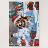 Beagle Weihnachten Weihnachtsfest Schneeszene Puzzle (Vertikal)