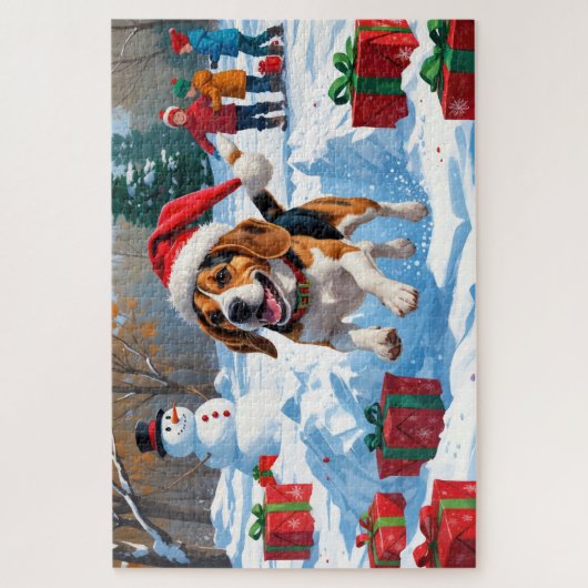 Beagle Weihnachten Weihnachtsfest Schneeszene Puzzle (Vertikal)
