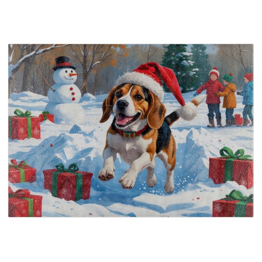 Beagle Weihnachten Weihnachtsfest Schneeszene Schneidebrett (Vorderseite)