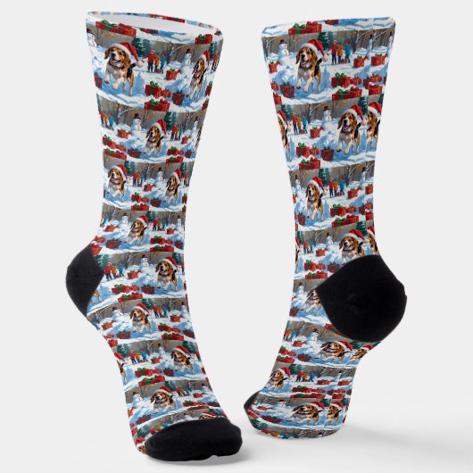 Beagle Weihnachten Weihnachtsfest Schneeszene Socken (Gewinkelt)