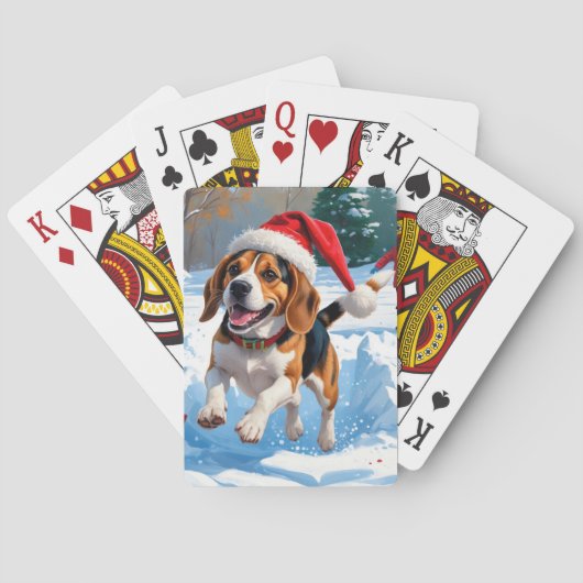 Beagle Weihnachten Weihnachtsfest Schneeszene Spielkarten (Rückseite)