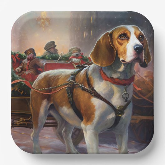 Beagle Weihnachts-Feiertage Pappteller (Vorderseite)