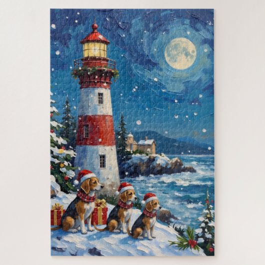 Beagle Weihnachts Leuchtturm Urlaub Puzzle (Vertikal)