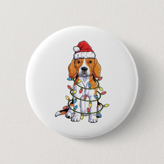 Beagle Weihnachts-Shirt Weihnachtsmannmütze Weihna Button (Vorderseite)