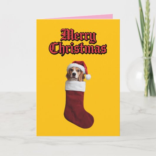 Beagle Weihnachts-Strumpf Feiertagskarte (Vorderseite)