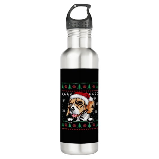 Beagle Weihnachtsbaum Hund Xmas Oversifizierter T  Edelstahlflasche (Vorderseite)