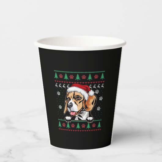 Beagle Weihnachtsbaum Hund Xmas Oversifizierter T  Pappbecher (Vorderseite)