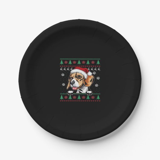 Beagle Weihnachtsbaum Hund Xmas Oversifizierter T  Pappteller (Vorderseite)