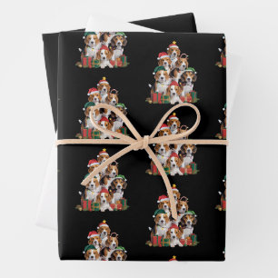 Beagle-Weihnachtsbaum mit Santa-Hut Hundemama Hund Geschenkpapier Set