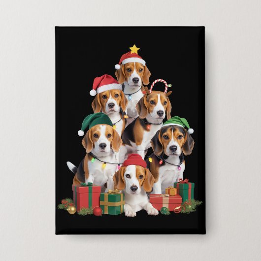 Beagle Weihnachtsbaum mit Weihnachtsmannmütze Hund Button (Vorderseite)