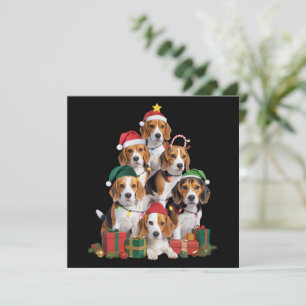 Beagle Weihnachtsbaum mit Weihnachtsmannmütze Hund Feiertagskarte