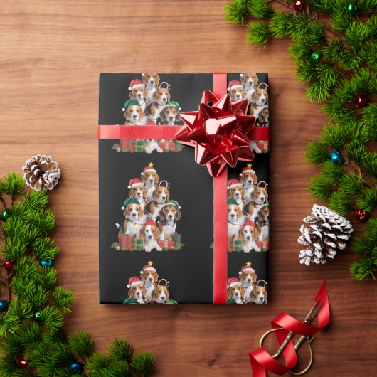 Beagle Weihnachtsbaum mit Weihnachtsmannmütze Hund Geschenkpapier (Feiertagsgeschenk)