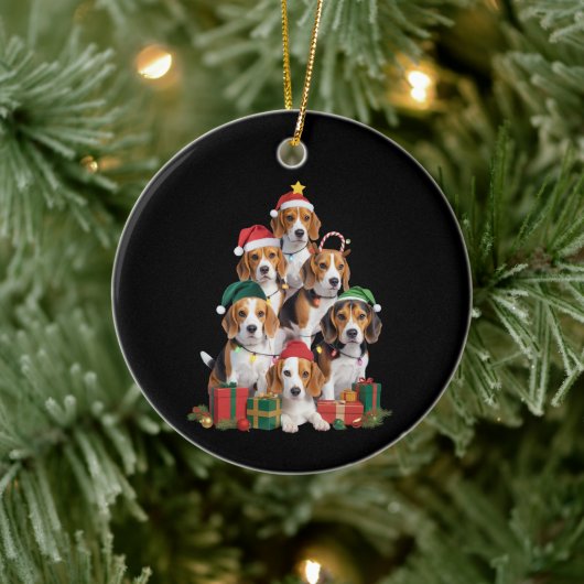 Beagle Weihnachtsbaum mit Weihnachtsmannmütze Hund Keramik Ornament (Baum)