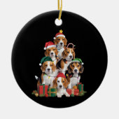 Beagle Weihnachtsbaum mit Weihnachtsmannmütze Hund Keramik Ornament (Vorne)