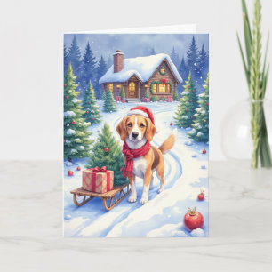 Beagle-Weihnachtsbaumfarm-Feiertags-Winterhund Karte